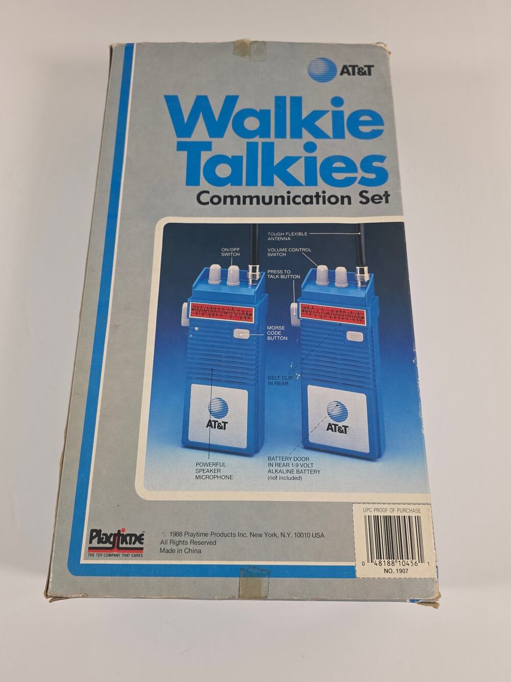 Vintage 1988 AT&T Walkie Talkies Set Playtime 1907 Blue Brick Phones w/ Box